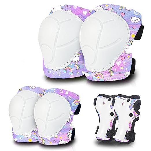 Gradient Color Kids Protective Gear Set Knee Pads for Kid 2-14 Years,W/ Adjustable Strap Kids/Youth Knee Pads Elbow Pads Wrist Guards Set for Inline Roller Skates,Cycling,BMX Bike,Skateboard,Scooter