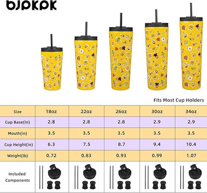 BJPKPK 22oz Insulated Tumbler With lid And Straw Stainless Steel Tumblers Travel Coffee Mug Reusable Thermal Cup,Hawaii Fruits Yellow