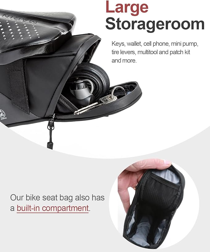 Bike Seat Bag, Water Resistant Bicycle Saddle Bag Under Seat, Cycling Seat Pack for Mountain Road Bikes and Commuter, 1L