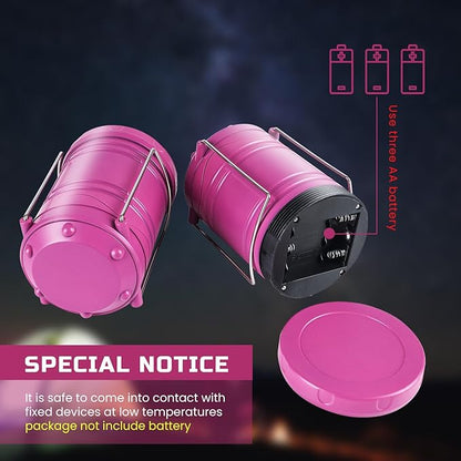 Lichamp LED Camping Lantern, 4 Pack Battery Powered Flashlight for Power Outages, Portable Collapsible Hanging Light Essential for Home, Outdoor, Emergency Lamp Survival Kit Gear for Hurricane, Pink