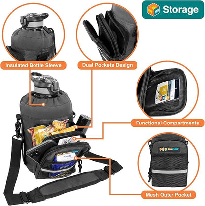 SUN CUBE Water Bottle Carrier with Strap, Insulated Water Bottle Carrier Bag with Phone Pocket Pouch, Sleeve Sling Purse Crossbody Bottle Holder for Walking, Sports, Hiking Accessories 40/64 oz