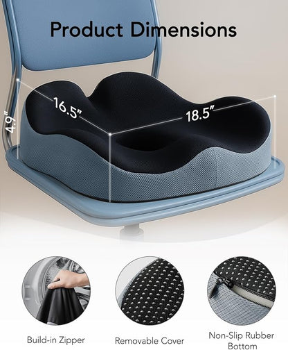 HUANUO Office Seat Cushion for Tailbone Support, High-Density Memory Foam Cushion, Breathable Coccyx Cushion, Non-Slip Bottom for Sciatica Relief, Perfect for Office, Car, and Wheelchair