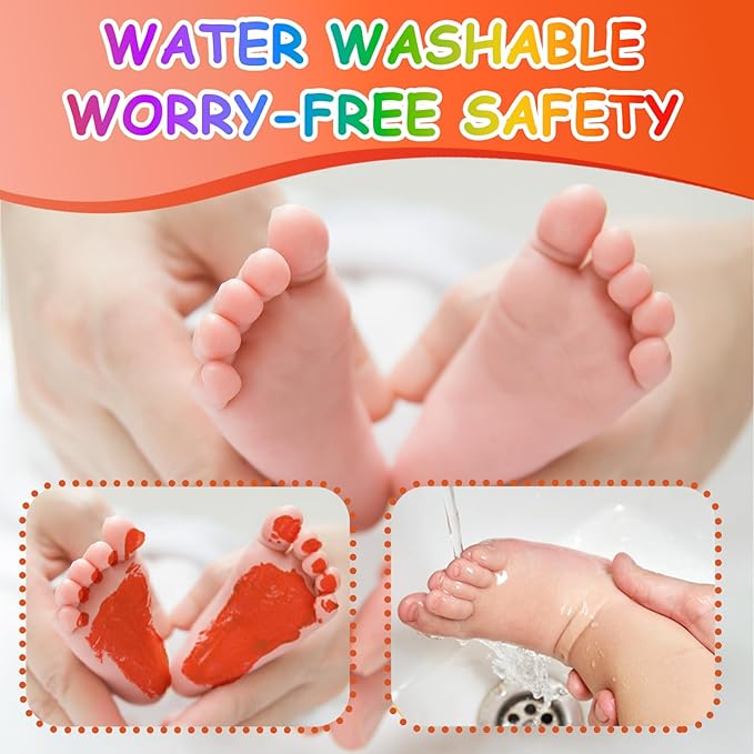 Baby Hand and Footprint Kit with Sponge Head, Baby Ink Hand and Footprint Kit, 1.69 fl oz Non-Toxic and Washable, Paw Print Kit for Dogs Suitable for Babies and Pets, Newborn Memento, Orange