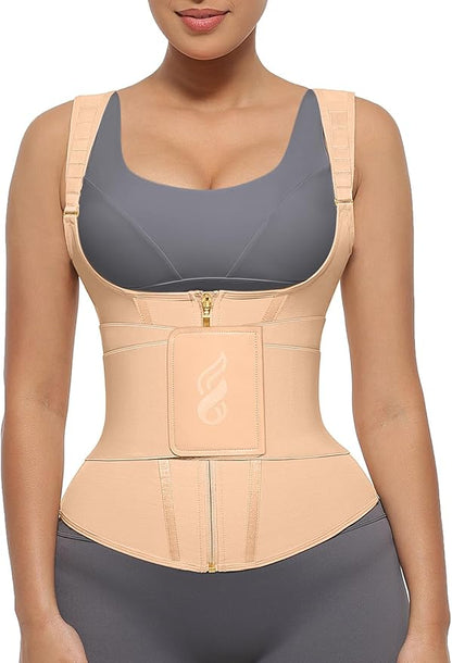 FeelinGirl Waist Trainer for Women Tummy Control Waist Cincher Belt Workout Body Shaper Vest with Adjustable Shoulder Strap