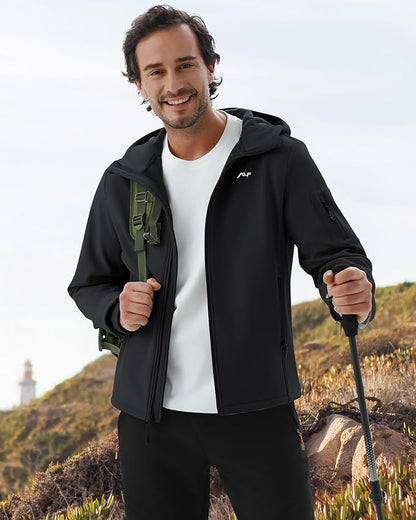 WULFUL Men's Lightweight Softshell Jacket Warm Fleece Lined Windbreaker Waterproof Soft Shell for Outdoor Hiking