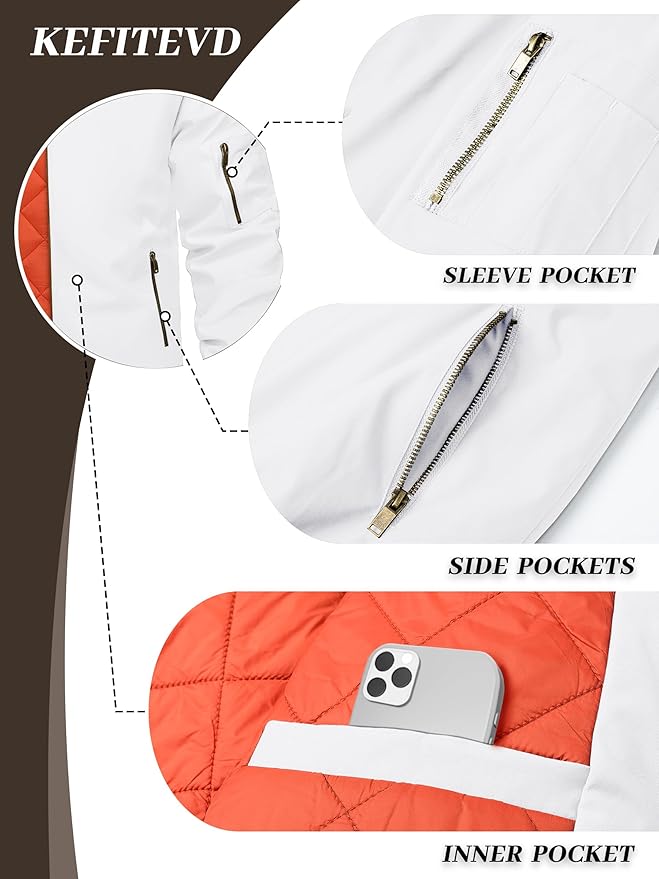 KEFITEVD Men's Jacket Casual Windproof Bomber Jackets Full Zip Windbreaker Warm Winter Padded Coats