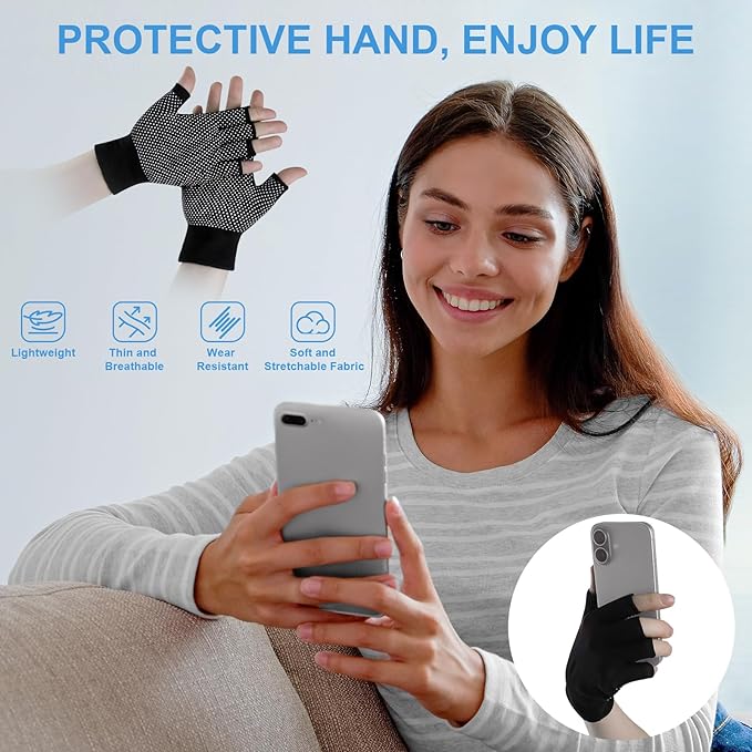 Fingerless Workout Gloves for Men and Women, Black Half-Finger Work Gloves, Fitness Exercise Gloves for Yoga, Weight Lifting, Cycling, Gym, Running, Driving-Breathable, Anti-Slip, Stretchy