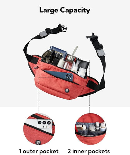 WATERFLY Running Belt Fanny Pack: Runner Marathon Jogging Waist Pack Sport Workout Exercise Fitness Phone Holder Belt for Men Women Jogger Slim Waistband Black