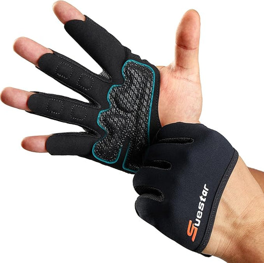 SueStar Partial Weight Lifting Gloves, 3/4 Finger Workout Gloves for Men Women, Full Palm Protection & Silicone Grip Gym for Weightlifting Exercise Fitness Smartwatch Friendly