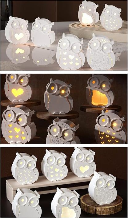 7 Packs DIY Epoxy Resin Soft Silicone Molds, MUAECH Halloween Wisdom Owl Hollowed-Out Egg Lamp Mold, 6 Face Covers and 1 Base Box, Owls Wearing Glasses Candle Stand Moulds Handmade Art Crafts