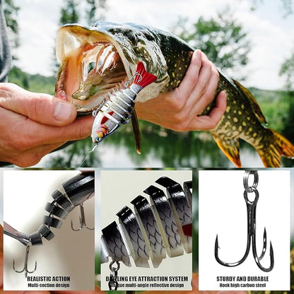 Multi Jointed Swimbait Saltwater Fishing Lures with Sharp Treble Hooks, Bass Fishing Lures Walleye Trout, Lifelike Slow Sinking Fish Bait Lures Kit Freshwater