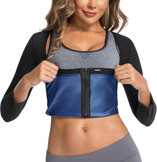 Sauna Suit for Women Heat Trapping Long Sleeve Sweat Suit Weight Loss Waist Trainer Workout Body Shaper with Zipper