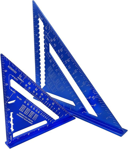 ASNOMY Imperial Triangle Ruler - 7 Inch & 12 Inch Blue Aluminum Alloy Rafter Square Protractor, High Precision Layout Measuring Tool for Engineer Carpenter