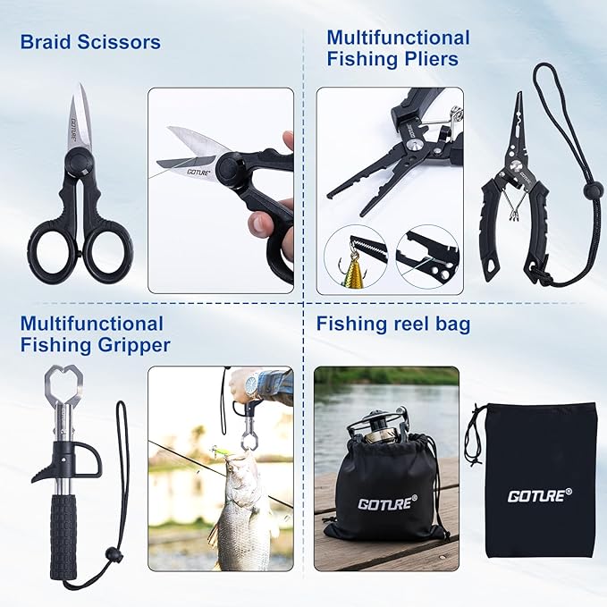 Goture Fishing Rod and Reel Combo - Carbon Fiber Telescopic Fishing Pole - Spinning Reel 9+1 Shielded Bearings Stainless Steel BB - E