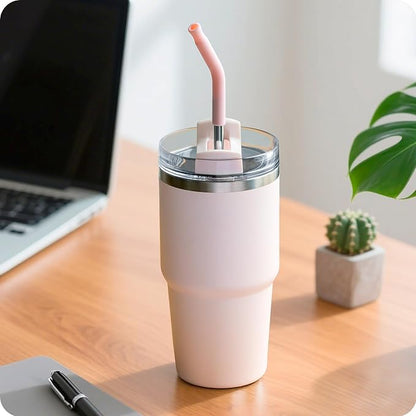 Reusable Metal Straws with Silicone Tip for Stanley 20oz,Stainless Steel Drinking Straws for 20oz Tumbler,3 Straight Tubes & 6 Tips& 1 Cleanr Brush(Chambray)