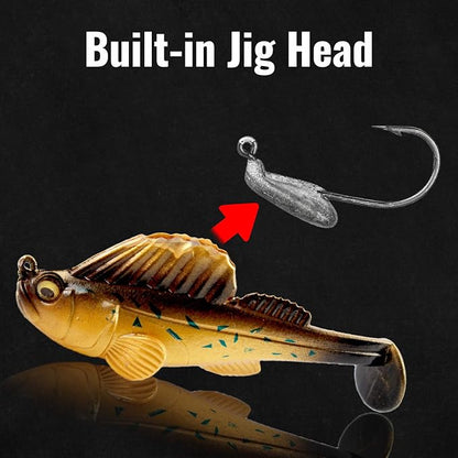 Soft Fishing Lures 5pcs Kit with Tackle Box Weedless Paddle Tail Swimbaits for Bass Trout Crappie Walleye Freshwater Saltwater Life Like Action Durable Plastic Sharp Hooks