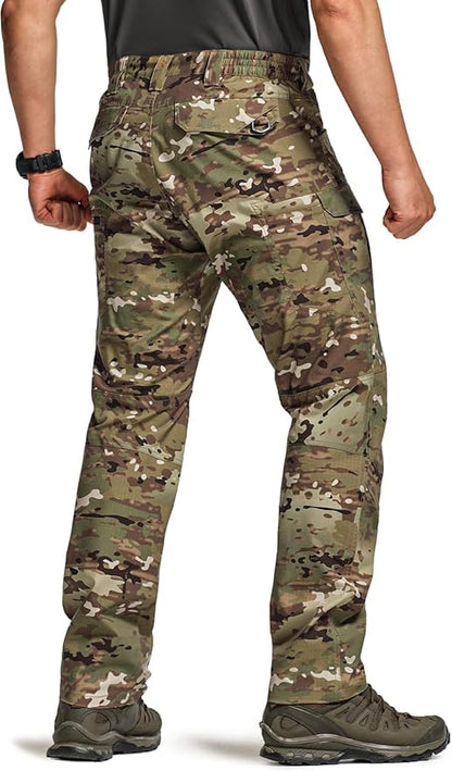 CQR Men's Flex Stretch Tactical Pants, Water Resistant Ripstop Cargo Pants, Lightweight EDC Outdoor Work Hiking Pants