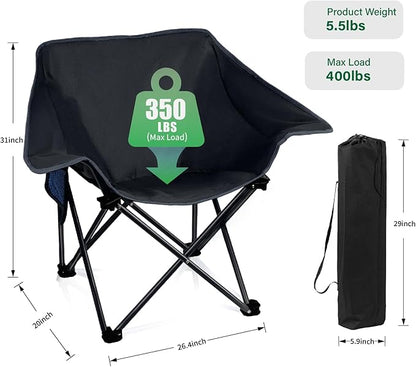 2 Pack Portable Camping Chair Compact Collapsible Outdoor Folding Sports Chairs for Adults Heavy Duty Camp Sporting Events Park Lawn 400 Lbs Black