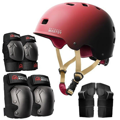 OutdoorMaster Skate Protective Gear Set for Adult & Youth, Skateboard Helmet Knee and Elbow Pads with Wrist Guards for Scooter, Inline Roller Skating, Skateboarding