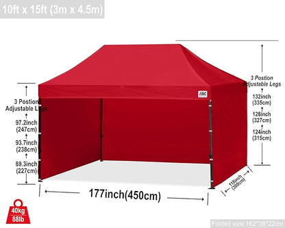 ABCCANOPY Heavy Duty Easy Pop up Canopy Tent with Sidewalls 10x15, Red