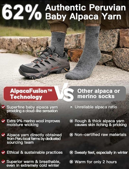Alpaca Wool Micro Crew Hiking Socks Midweight Moisture Wicking Anti-blister Cushioned