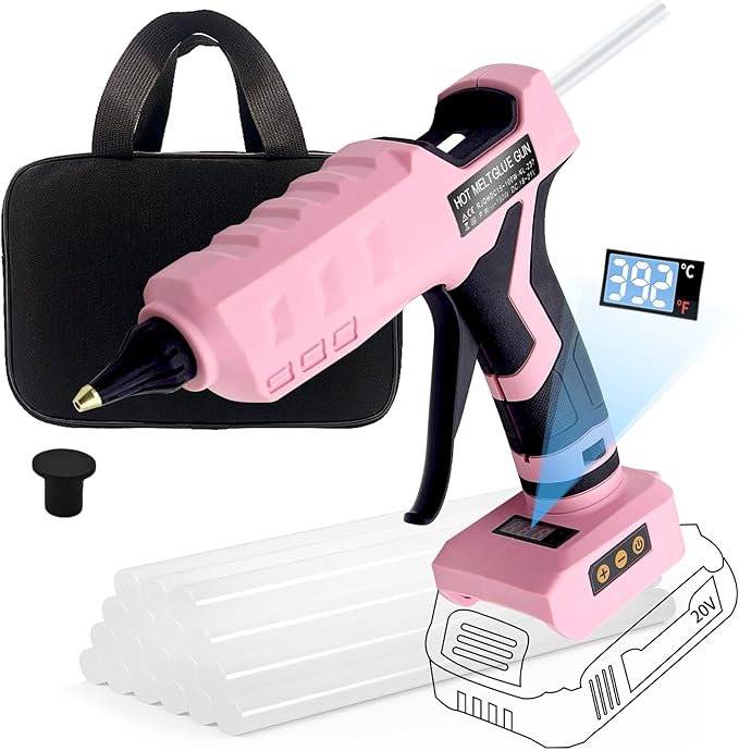 100W Cordless Hot Glue Gun for Dewalt 20V MAX Battery with 20PCS Full Size Glue Sticks, Digital Temperature Adjustable High Temp Glue Gun for Arts Crafts DIY Home Repair(Tools only)