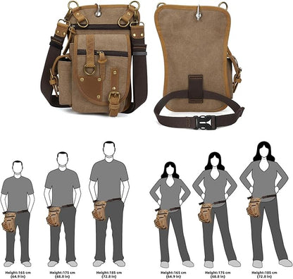 Canvas Drop Leg Bag Tactical Thigh Outdoor Waist Pack for Men Women Military Cycling Multi-Pocket Waist Fanny Pouch Daypack (C116-Coffee)
