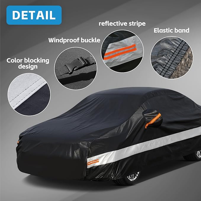 10 Layers Sedan Car Cover Waterproof All Weather for Automobiles,100% Waterproof Outdoor Car Covers Rain Snow UV Dust Protection. Custom Fit for Lexus ES, Cadillac CT5, CTS, Buick LaCrosse,etc