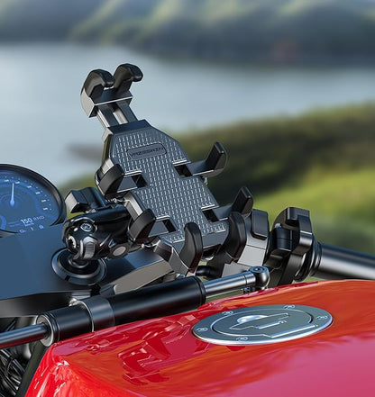 Motorcycle Fork Stem Phone Mount [Vibration Dampener] [Anti-Shake] One-Handed Operation Motorcycle Cell Phone Holder, Fit 12mm-25.4mm Diameter Fork Stem Tube, for 5.4"-7.2" Smartphone