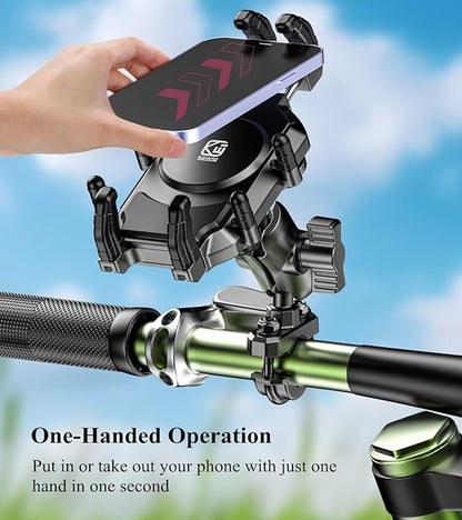 BRCOVAN Motorcycle Phone Mount Holder with Vibration Dampener & High-Speed Secure Lock, Adjustable Handlebar Cellphone Clamp for Bike Bicycle Scooter ATV, Fit 5.4-7.2'' Smartphone, Big Phone Friendly