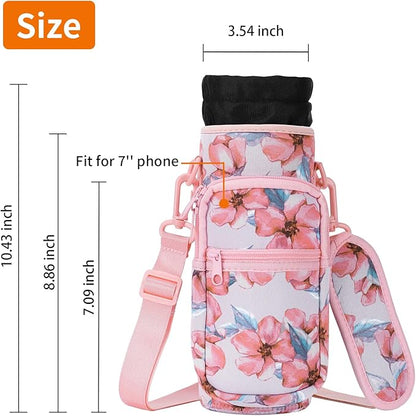 32/40/64/128 oz Neoprene Insulated Water Bottle Carrier Bag, Sling Bag Sleeve Pouch Holder with Strap & Paracord Handle and 2 Pocket for Travelling, Hiking, Camping