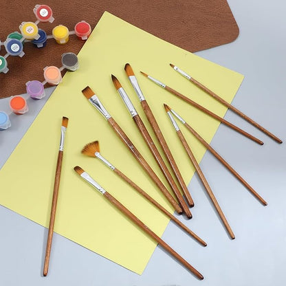 10 PCS Artist Watercolor Paint Brushes, Wooden Art Painting Brush Assorted Set Professional Artist Paint Brush Set Different Sizes Detail Paints Brushes for Watercolor Acrylic Gouache Ink Tempera