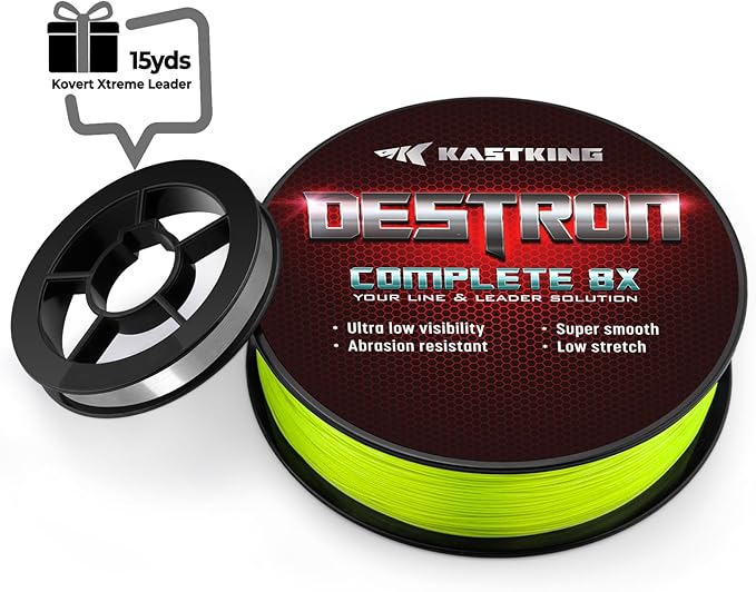 KastKing Destron Braided Fishing Line, Highly Abrasion Resistant, Improved Knot Strength, Ultra-Thin Diameter Superline, Zero Stretch & Memory, CFT “Color Fast Technology”, 75% Thinner Than Mono