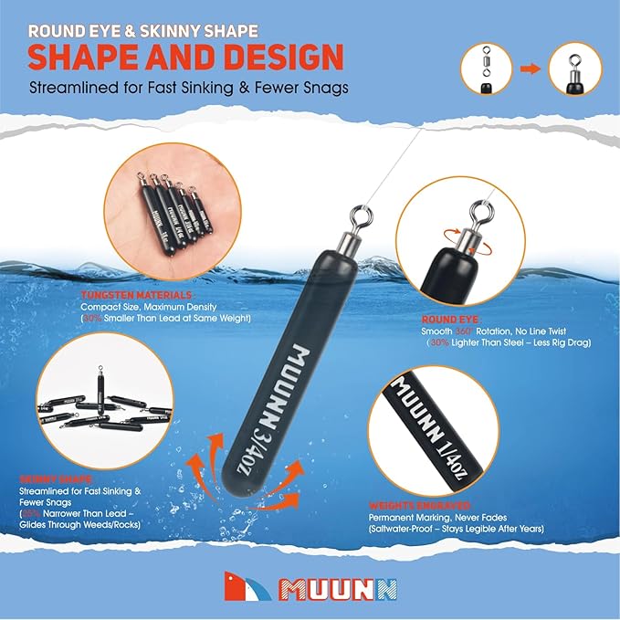 10 Pack Tungsten Free Rig Skinny Drop Shot Weights,Raindrop Free Rig Fishing Sinkers kit for Drop Shot Rig