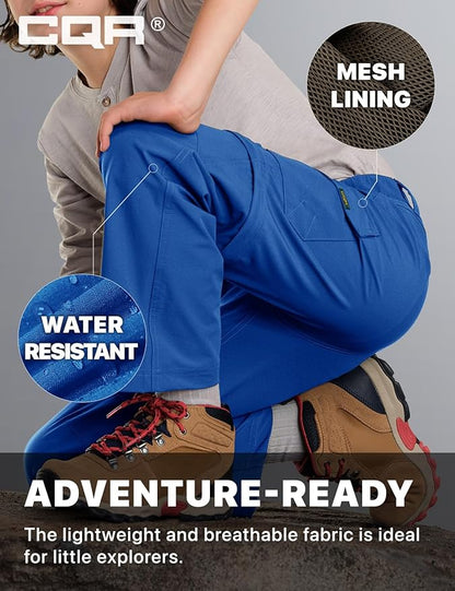CQR Kids Youth Hiking Cargo Pants, UPF 50+ Quick Dry Convertible Zip Off Pants, Outdoor Camping Pants