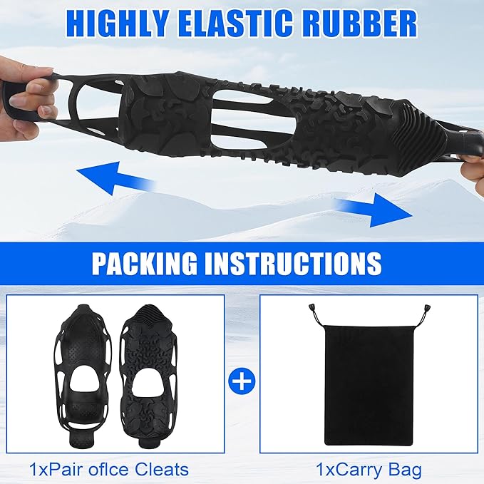 Spikeless Ice Cleats,Anti-Slip Snow Winter Traction Grips Crampoms for Slick Wet Surface Indoor Outdoor Use Ice Shoes Grippers Rubber Tread Overshoes