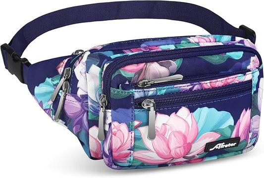 Waist Pack Bag Fanny Pack for Men&Women Hip Bum Bag with Adjustable Strap for Outdoors Workout Traveling Casual Running Hiking Cycling (New Blue Flowers-1)