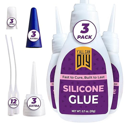 Y’allCanDiy Ultimate Silicone Glue 3 Pk x 0.7Oz (20g) – Versatile Silicone Adhesive for Home Repairs and Creative Projects. Perfect for Sealing Gaps, Quick Fixes, and bonding Delicate Materials