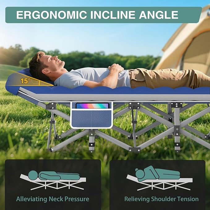 ZENPETIO Folding Camping Cot for Adult, 28In Portable Sleeping Cot with Mattress, Outdoor Heavy Duty Cot Bed for Camp with Carry Bag, Max Loading 500lbs for Home, Office, Camp, Travel, Vacation