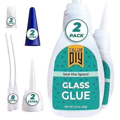 Y’allCanDiy Cyanoacrylate Based Super Glue for Glass 2 Pk x .7 Oz. (20g) – Instant-Bond Adhesive for Glass, Acrylic, Crystal, Mirrors, Jewelry & Crafts – Strong, Precise, Repair for Delicate Surfaces