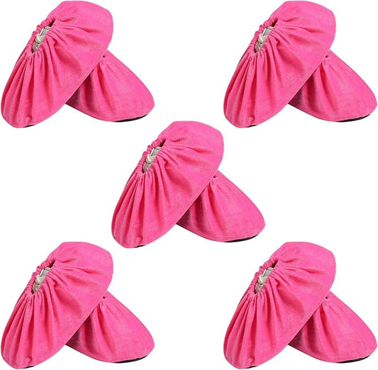 5 Pairs Reusable Shoe Covers, Non Slip Shoe Protectors Covers, Universal Soft Washable Thickened Foot Boot Shoe Covers for Indoors Home Laboratory (Pink)