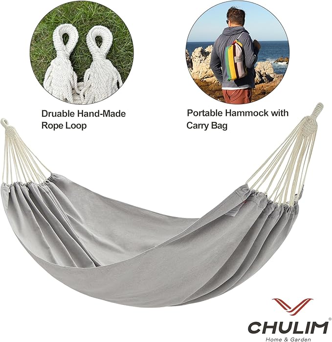Brazilian Double Hammock with Tree Straps,Extra Large 94x63IN,2 Persons Hammock for Backyard Patio Outdoor and Indoor,450lbs Weight Capacity,Soft Woven Cotton Fabric - Light Grey