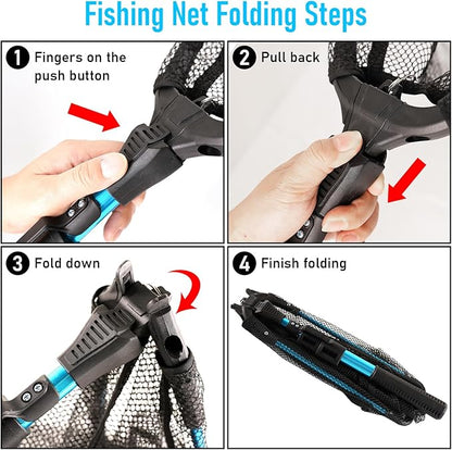 Fishing Net with Handle, Telescoping & Folding Fish Net for Easy Transport & Storage, Durable Freshwater & Saltwater Fishing Gear for Kids & Adults, Compact & Portable Design