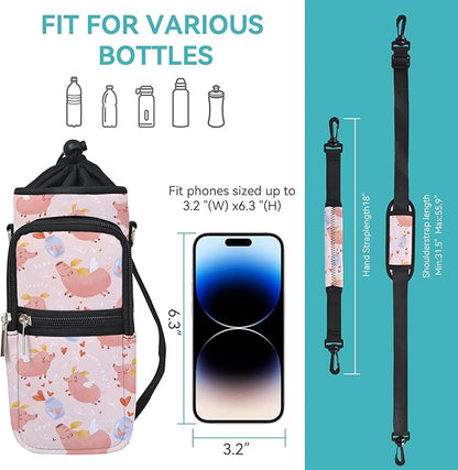 25/32/40/64oz Water Bottle Bag Holder Carrier-Insulated Crossbody Sling Case Sleeve with Strap & Pockets for Men Women Gym Cycling Travel Walking Hiking Camping