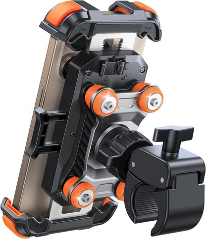 JOYROOM Motorcycle Phone Mount Holder - [Dual Vibration Dampener] 150mph Anti-Shock Phone Holder for Motorcycle [Upgrade Metal Handlebar Clamp] - Bike Phone Holder Mount for 4.7-7" Phones Orange