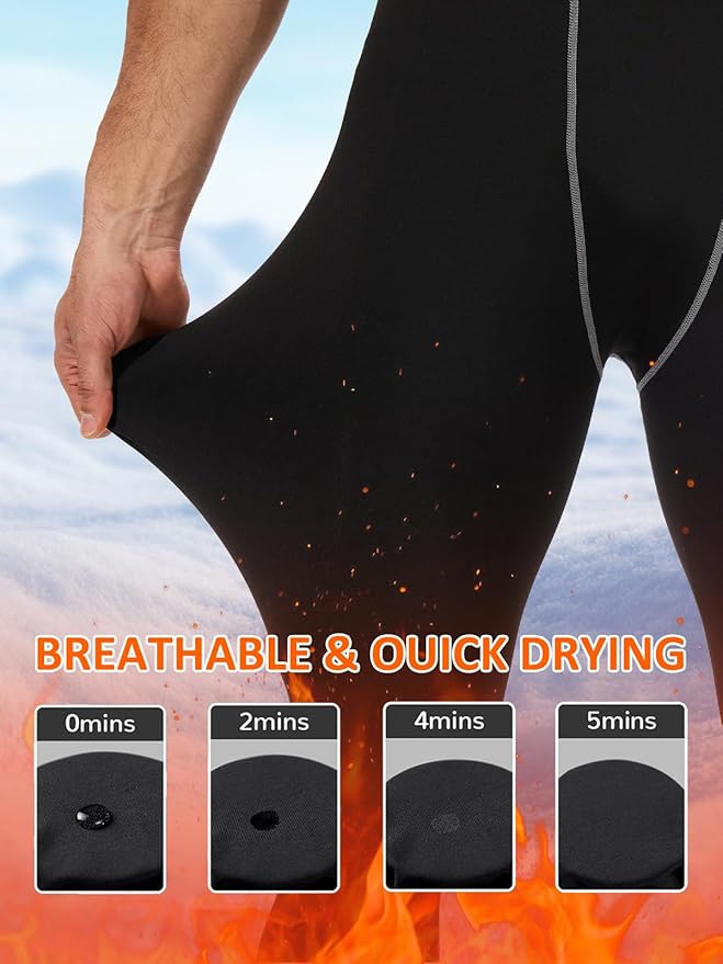 4 Pack Thermal Underwear Long Johns Fleece Base Layer Bottoms Thermal Leggings for Men Compression Pants