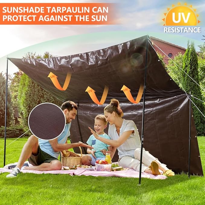 20x20Ft Tarps 16 MIL Heavy Duty Thick Waterproof Poly Tarp, UV Resistant&Tear Multipurpose Protective Cover w/Grommets and Reinforced Edges for Camping, Tent, Boat, RV, Car Brown