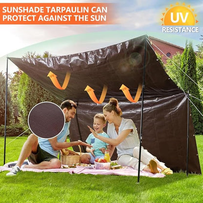 20x20Ft Tarps 16 MIL Heavy Duty Thick Waterproof Poly Tarp, UV Resistant&Tear Multipurpose Protective Cover w/Grommets and Reinforced Edges for Camping, Tent, Boat, RV, Car Brown