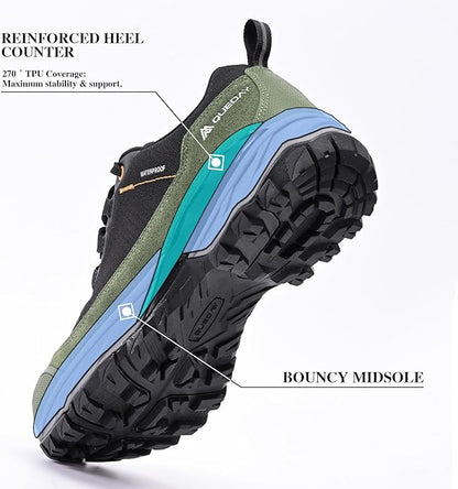 Queday Mens Waterproof Hiking Shoes Lightweight Outdoor Cordura Walking Shoes Breathable Hike Trekking Trails Camping Climbing