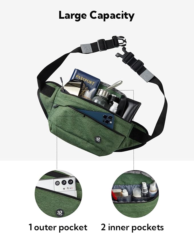 WATERFLY Running Belt Fanny Pack: Runner Marathon Jogging Waist Pack Sport Workout Exercise Fitness Phone Holder Belt for Men Women Jogger Slim Waistband Black